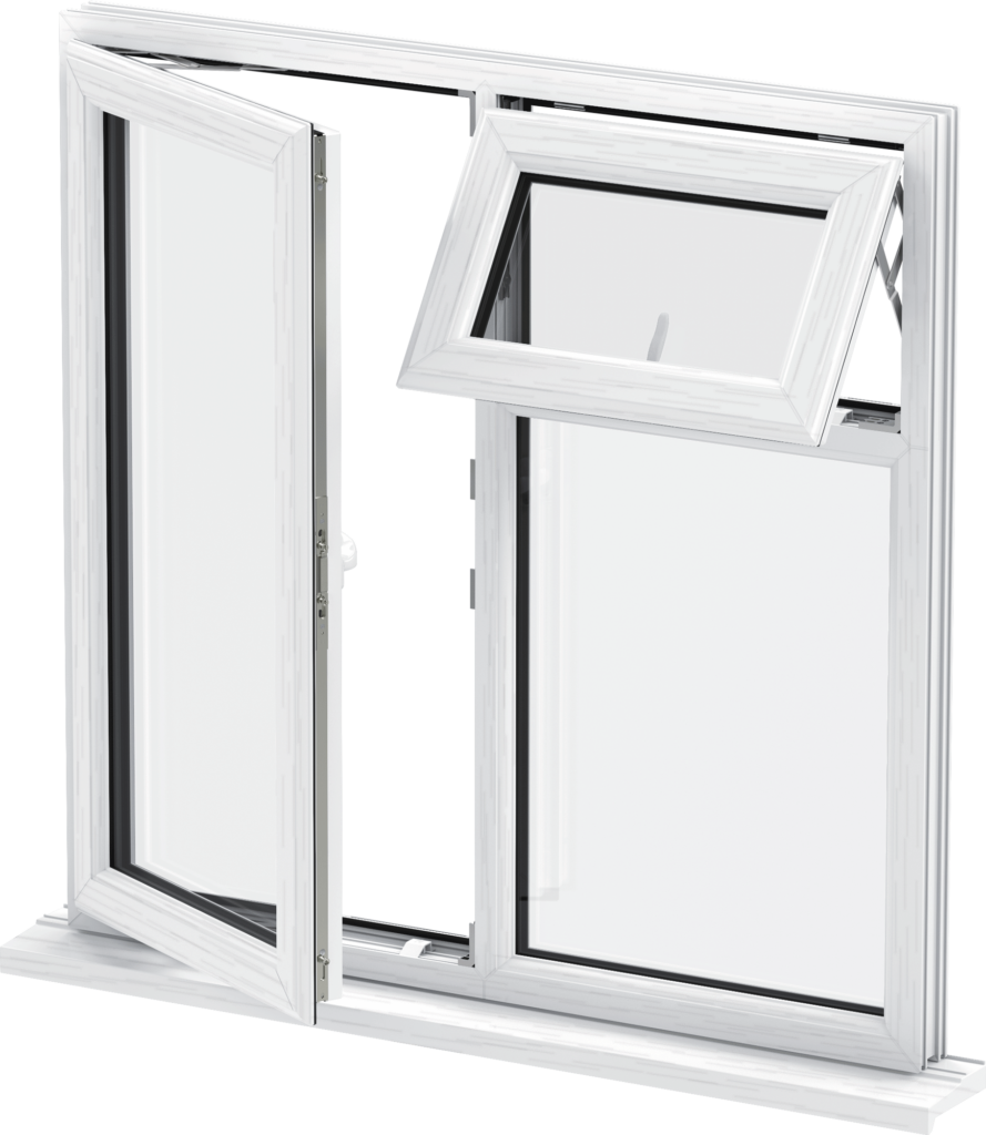 A uPVC casement window open 